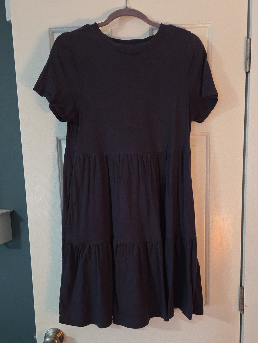 Tiered Short-Sleeve Dress Navy